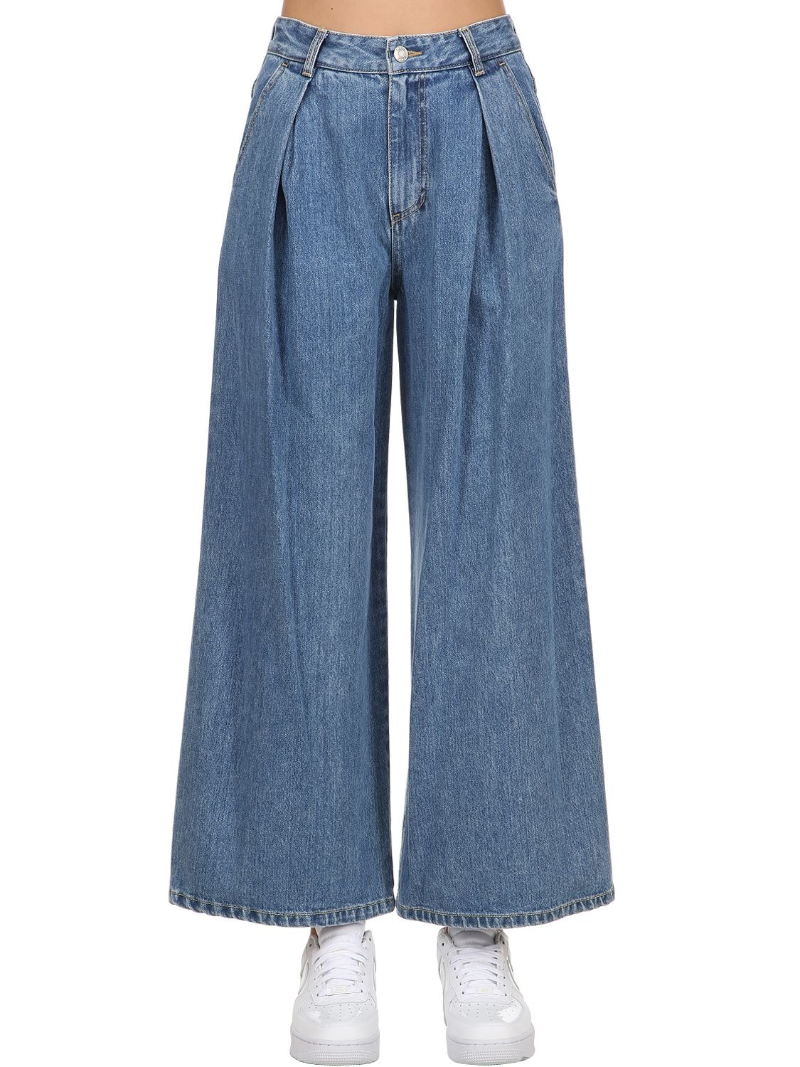 Sjyp Cotton Denim Wide Leg Jeans In Light Blue