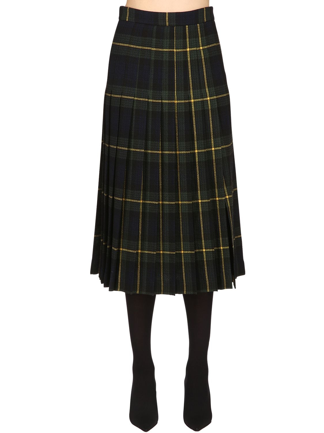 Boutique Moschino Wool Plaid Kilt Skirt In Blue,green