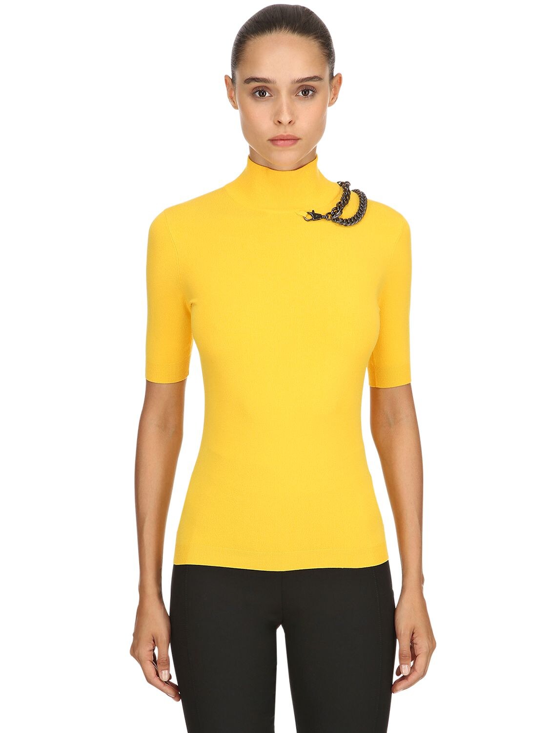 Boutique Moschino Turtleneck Top W/ Chain Detail In Yellow