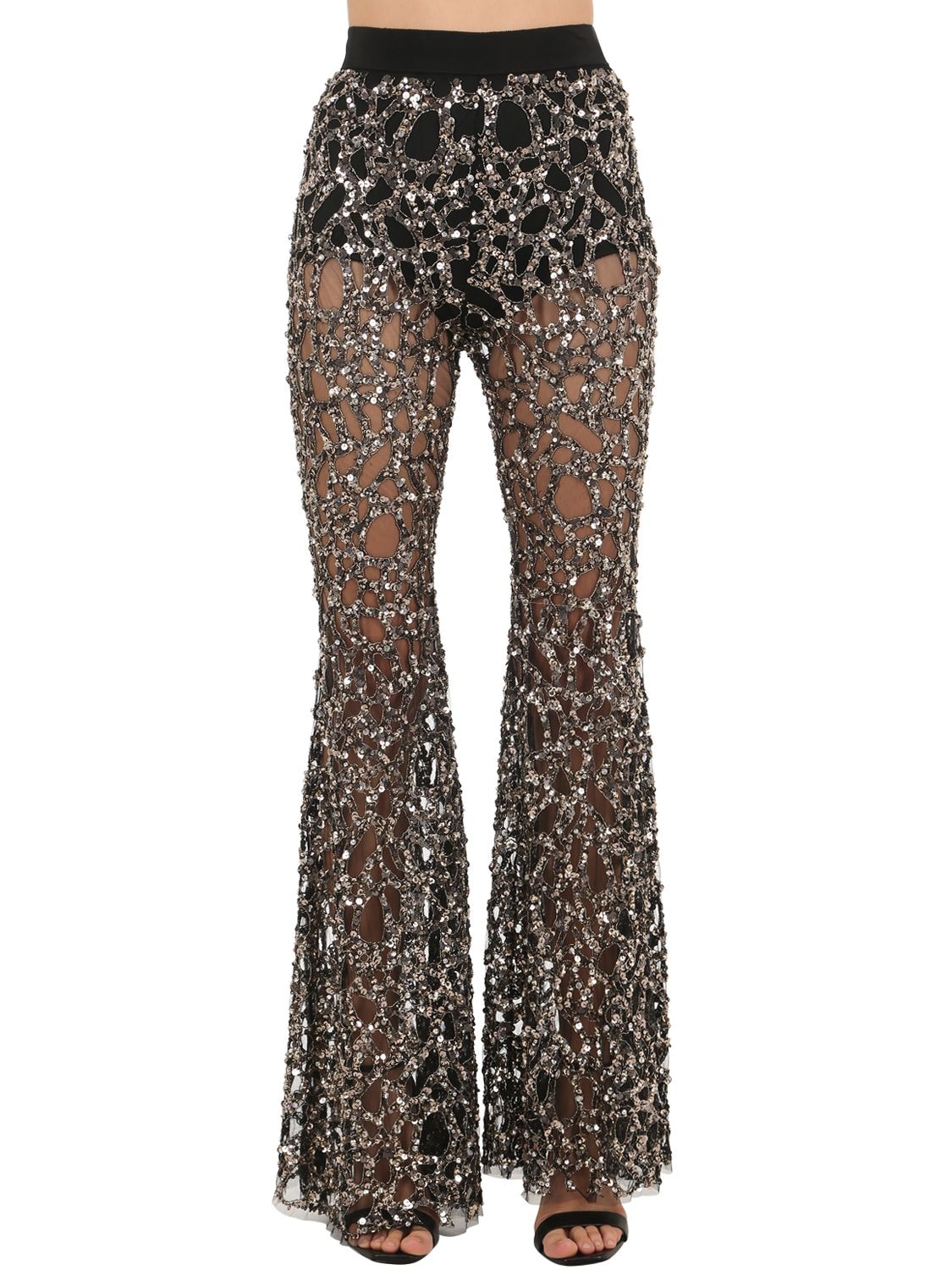 Amen Couture Sequined Tulle Flared Pants In Black