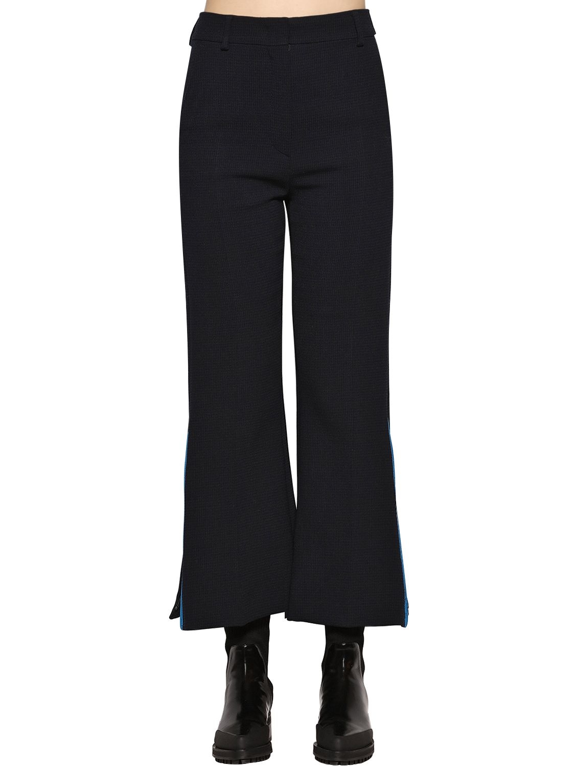 Sportmax High Waist Flared Stretch Wool Pants In Navy