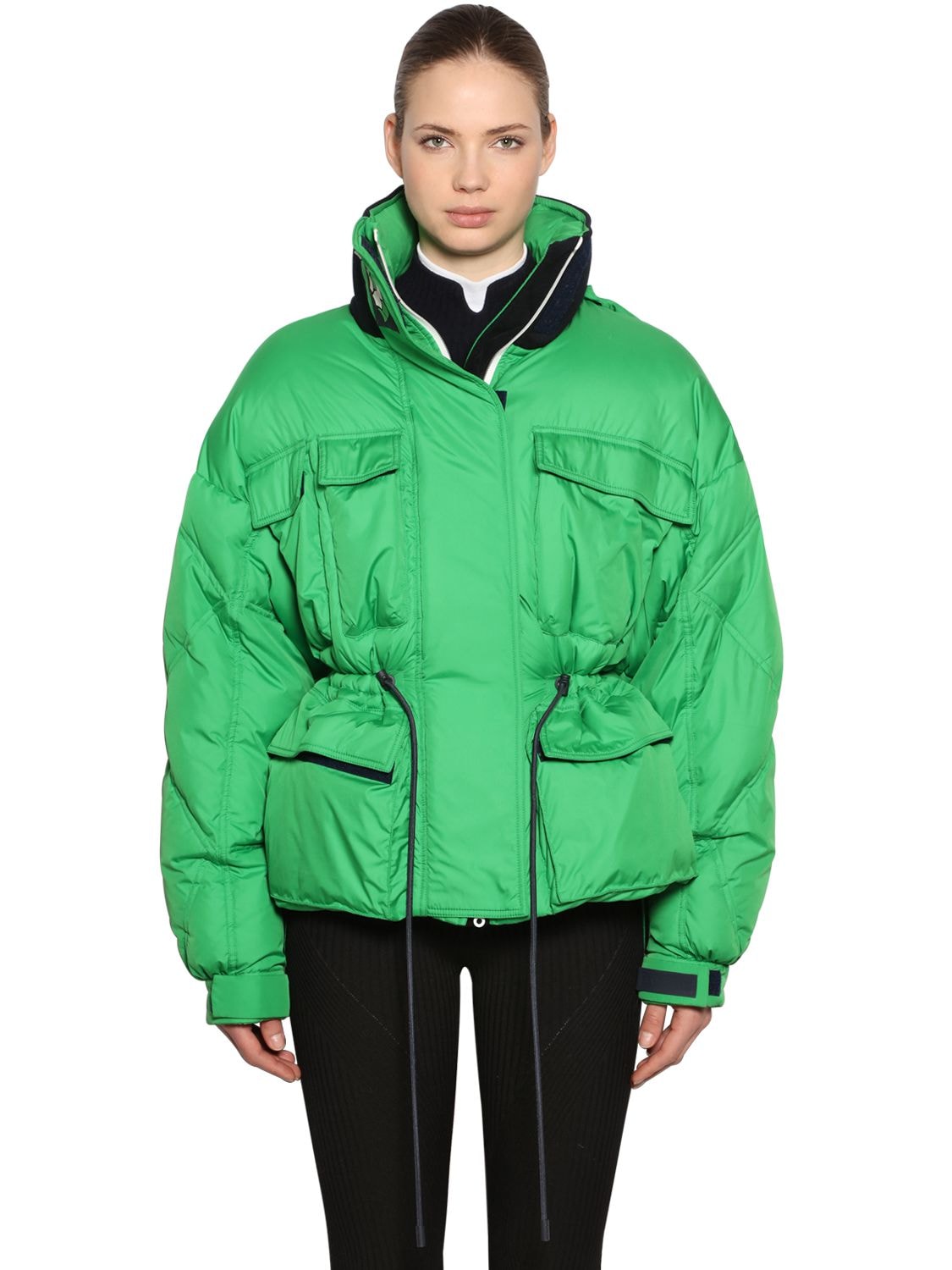 Sportmax Oversized Nylon Down Jacket In Green
