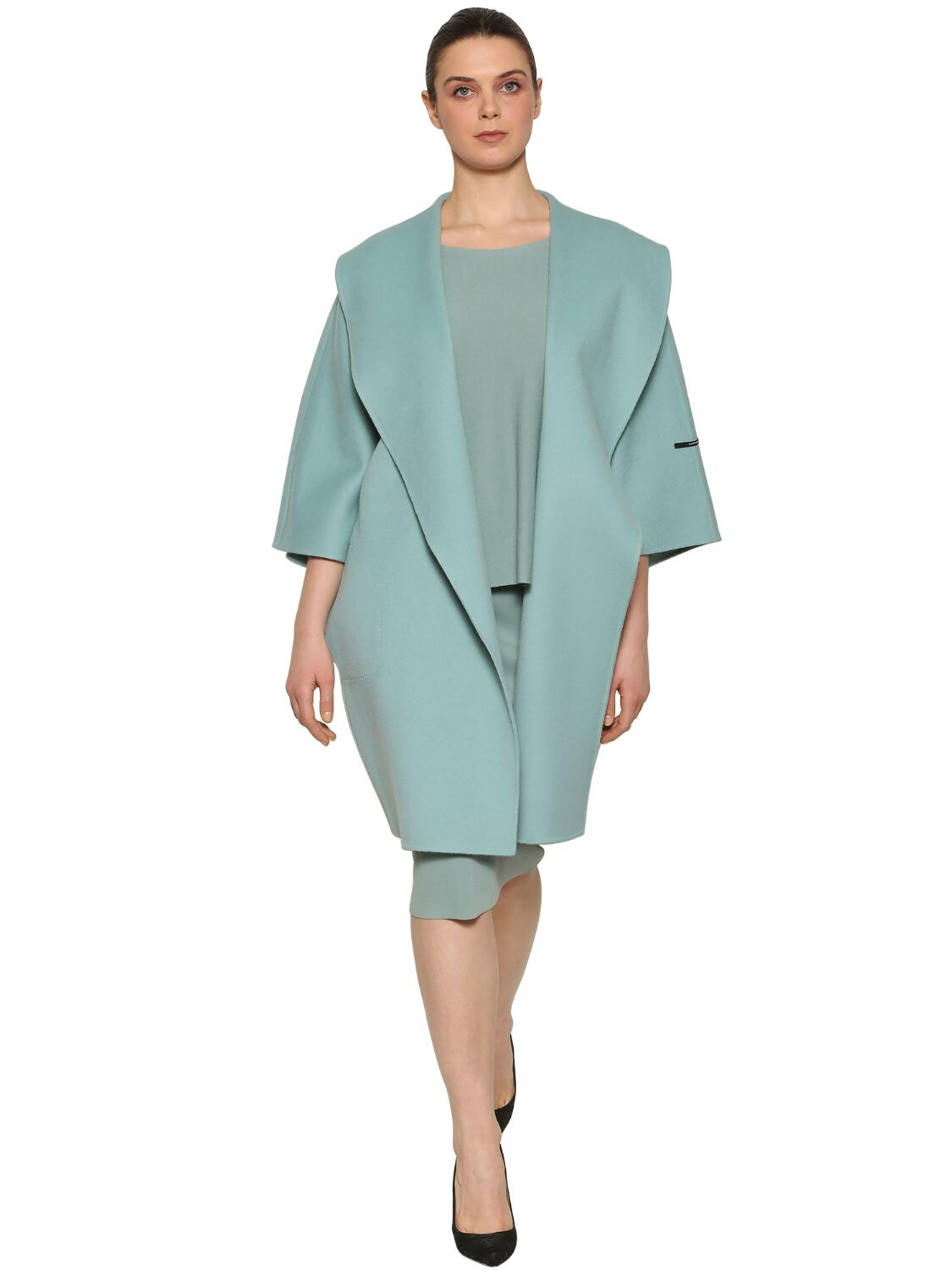 Marina Rinaldi Double Wool Cocoon Coat In Light Blue