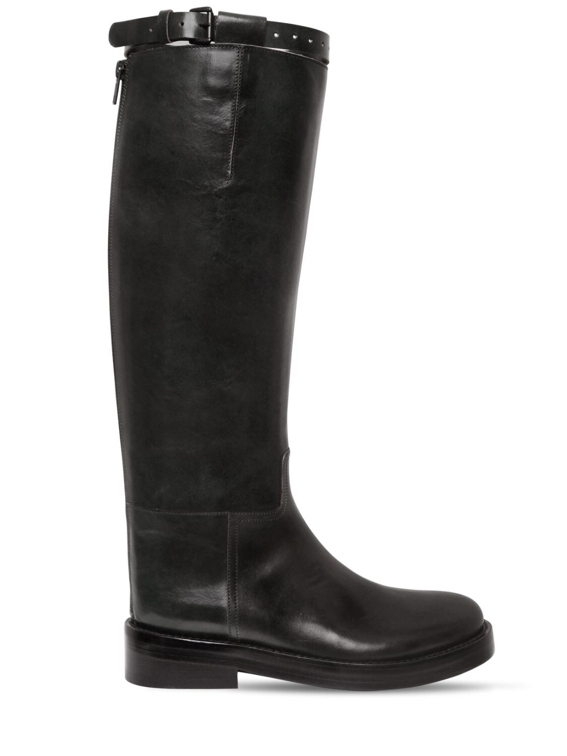 Ann Demeulemeester 30mm Brushed Leather Riding Boots In Black