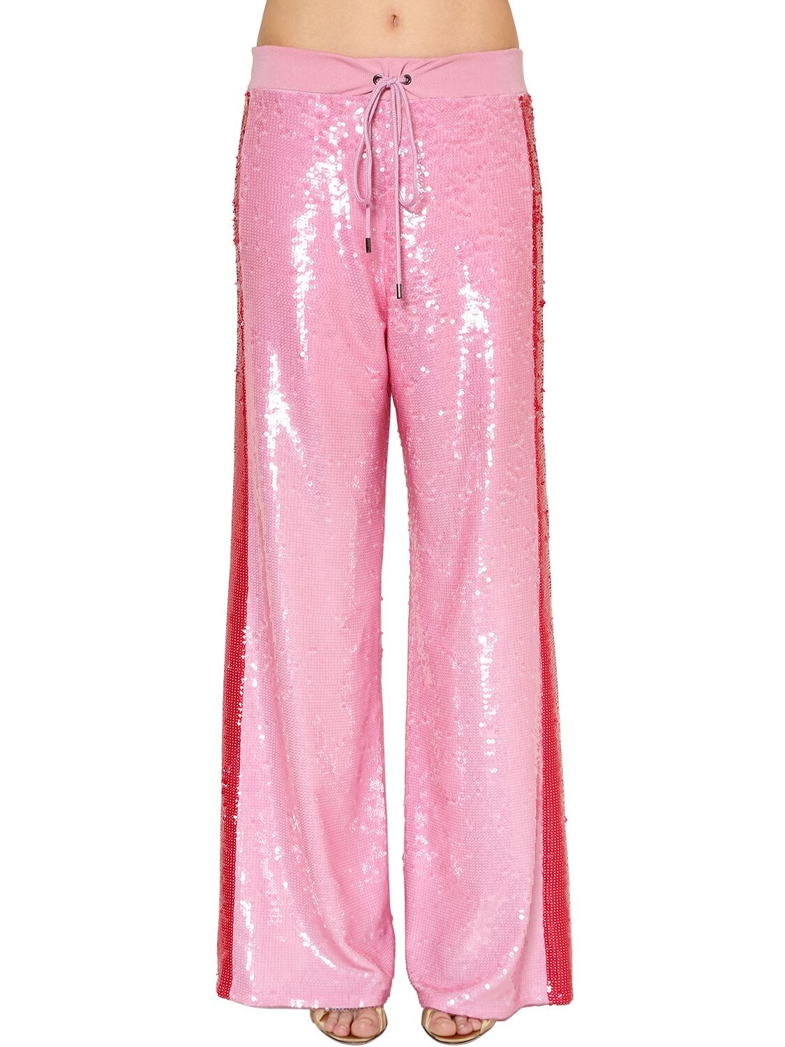 Alberta Ferretti Two Tone Sequined Track Trousers In Pink,red