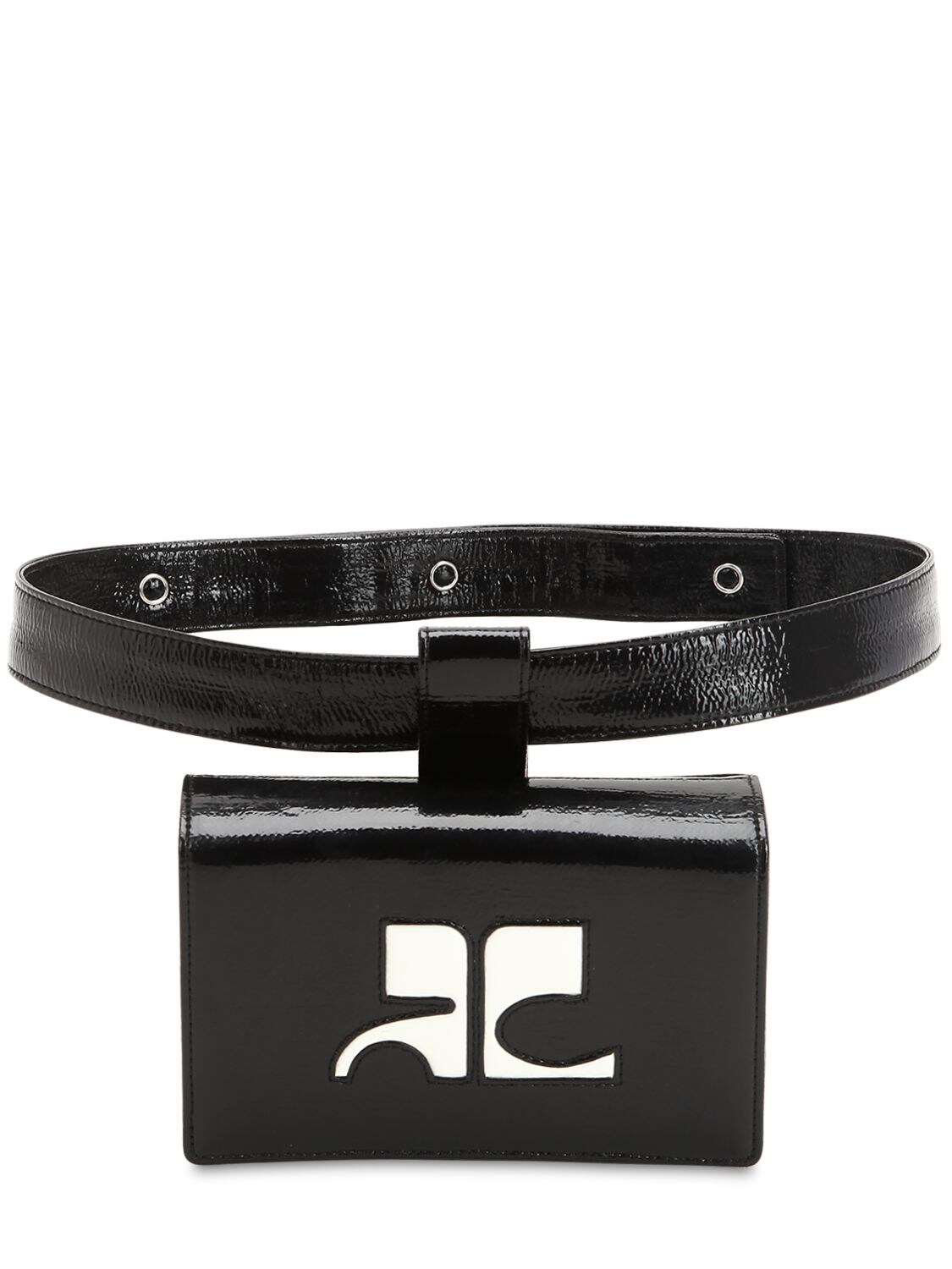 Courrèges Mini Logo Patch Wrinkled Vinyl Belt Pack In Black