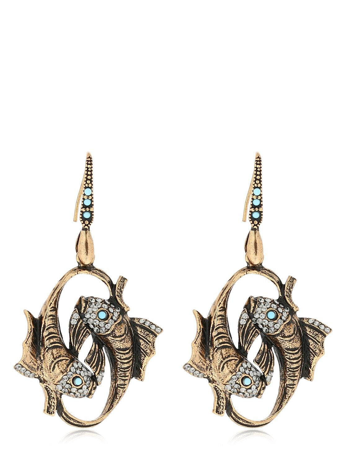 Alcozer & J Fish Brass Earrings In Gold