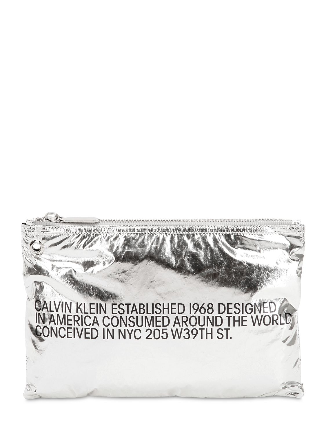 Calvin Klein 205w39nyc Small Logo Metallic Pouch In Silver
