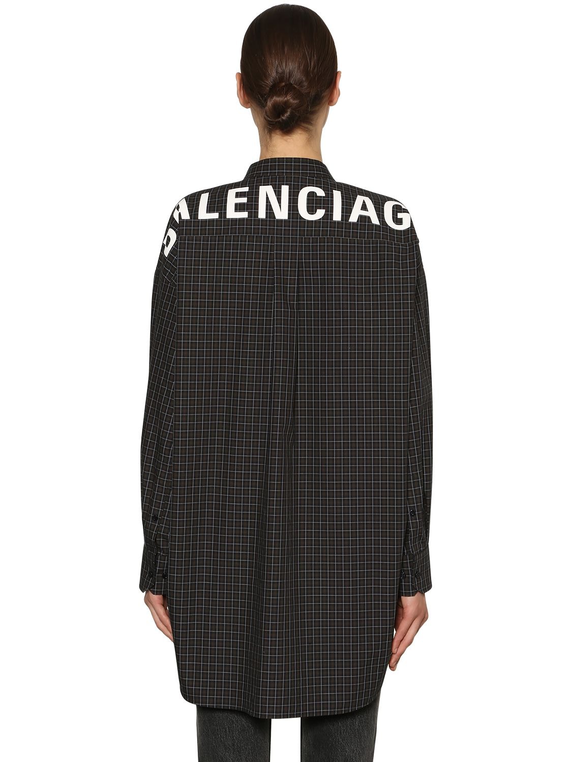 Balenciaga Back Logo Check Cotton Poplin Shirt In Multicolor 