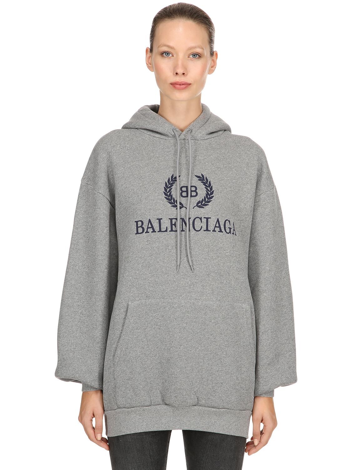 BALENCIAGA OVERSIZED LOGO COTTON SWEATSHIRT HOODIE,68I5CI038-MTMwMA2