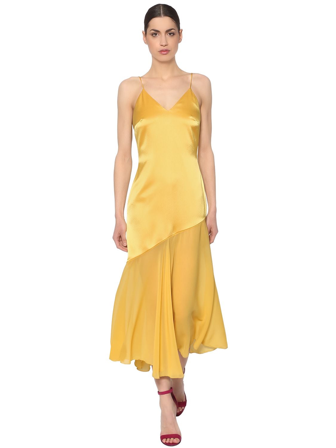 Racil Silk Satin & Chiffon Dress In Yellow
