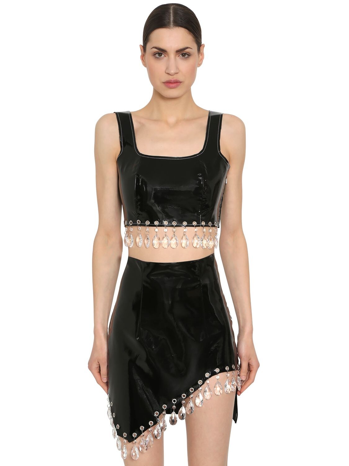 16arlington Patent Leather Crop Top W/ Crystals In Black