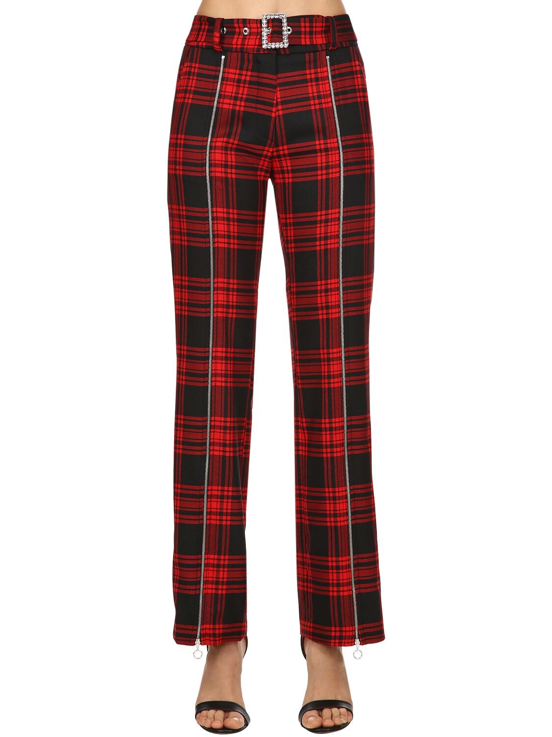Giuseppe Di Morabito High Waisted Plaid Wool Trousers In Red,black
