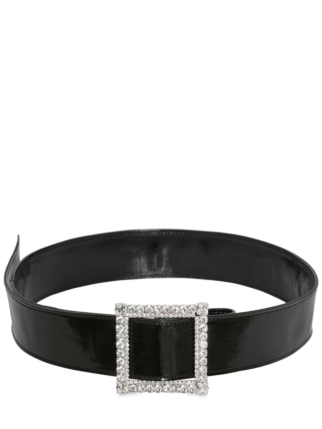 Alexandre Vauthier Patent Leather Belt W/ Crystal Buckle In Black