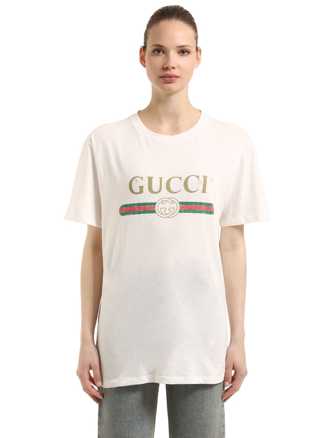 Shop Gucci Vintage Logo Cotton Jersey T-shirt In White