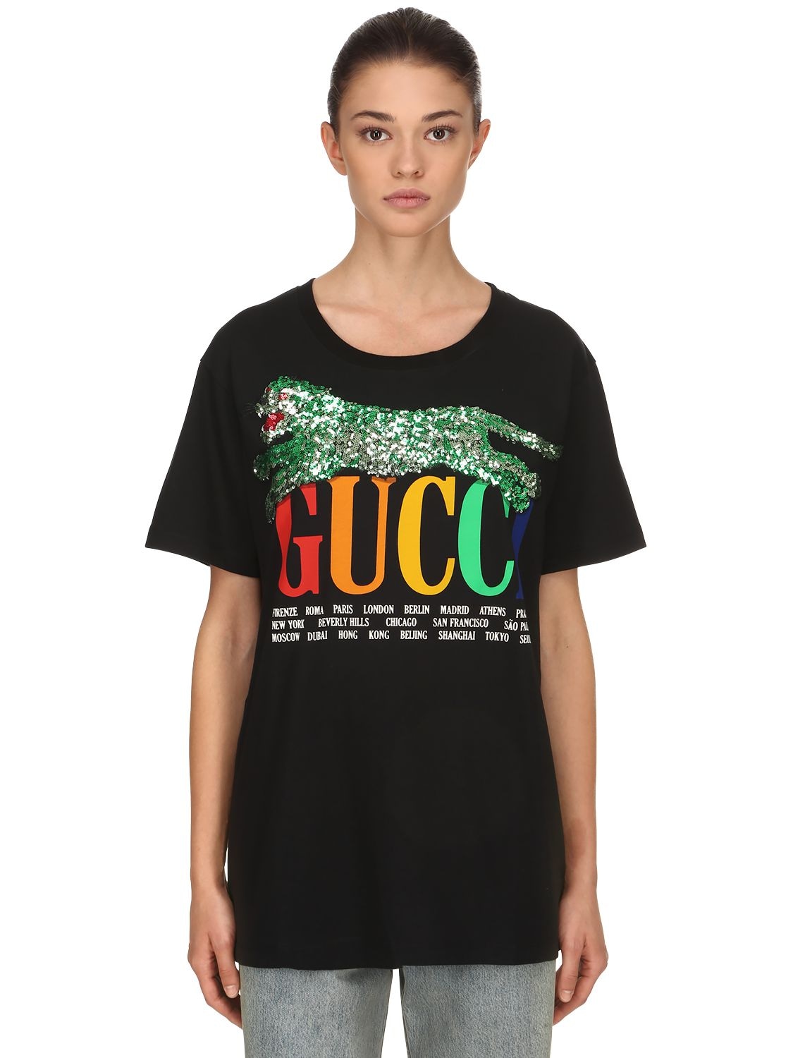 GUCCI SEQUINED PATCH JERSEY T-SHIRT,68I5K1040-MTA4Mg2