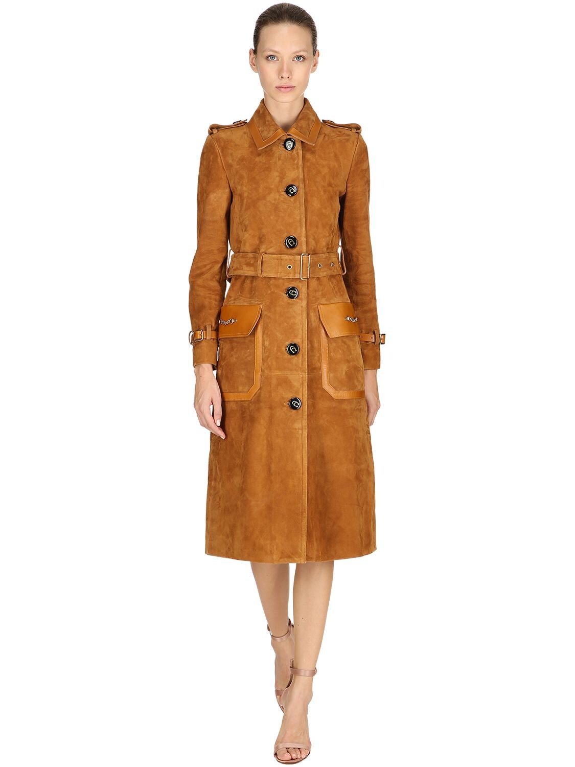 COACH SUEDE TRENCH COAT,68I5KW013-Q0FN0