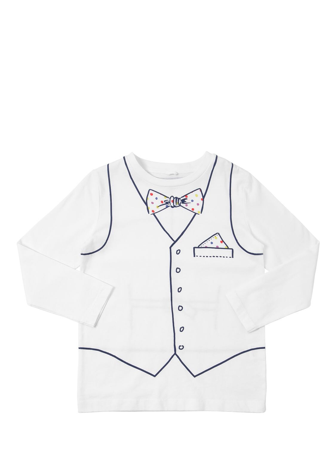 Stella Mccartney Kids' Long Sleeve Waistcoat Print Jersey T-shirt In White
