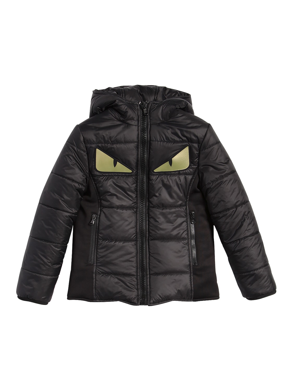 Fendi Kids' Monster Eyes Hooded Nylon Puffer Jacket In Black