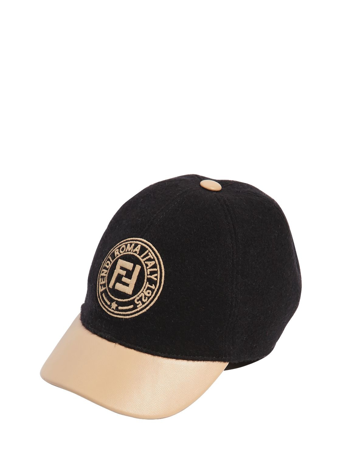 Fendi Kids' Wool Felt & Faux Leather Baseball Hat In Black