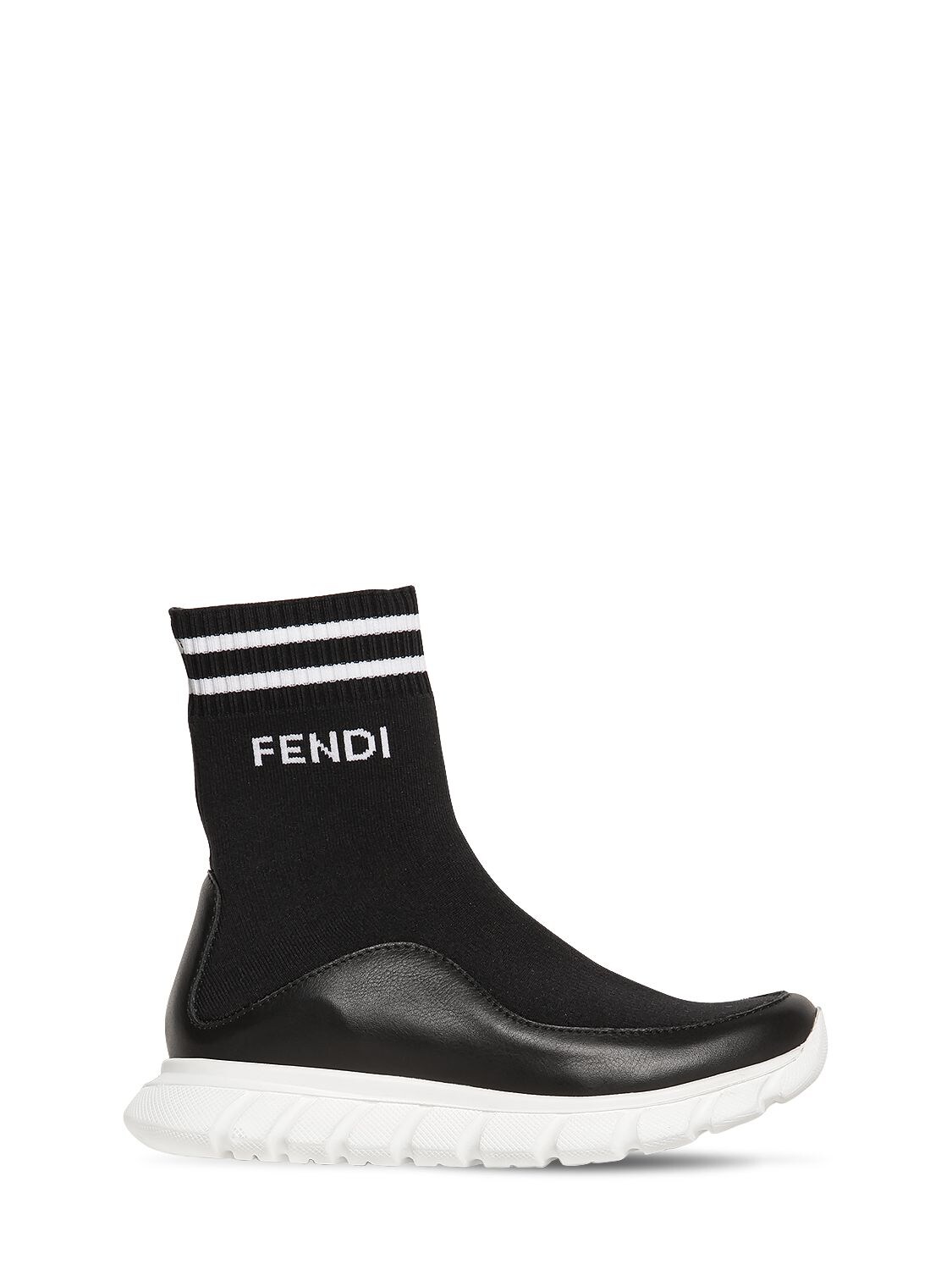 Fendi Kids' Neoprene & Leather Slip-on Sneakers In Black