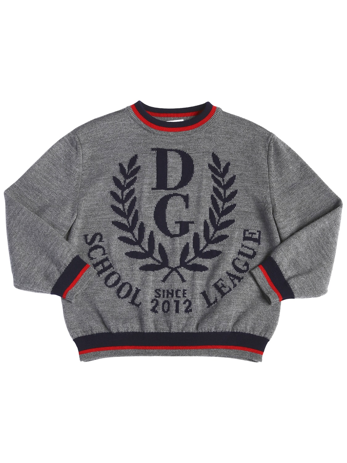 Dolce & Gabbana Kids' Logo Intarsia Wool Knit Sweater In Grey