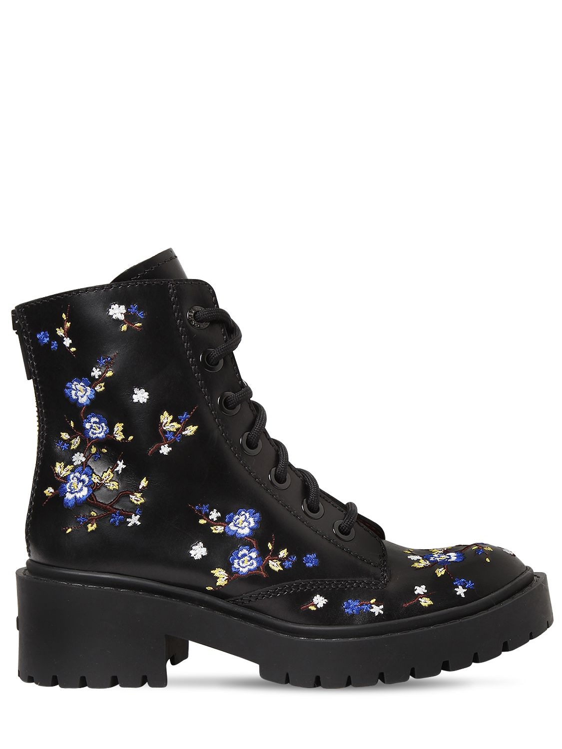 Kenzo Leather Boots With Emrboidered Flowers In Black/multi