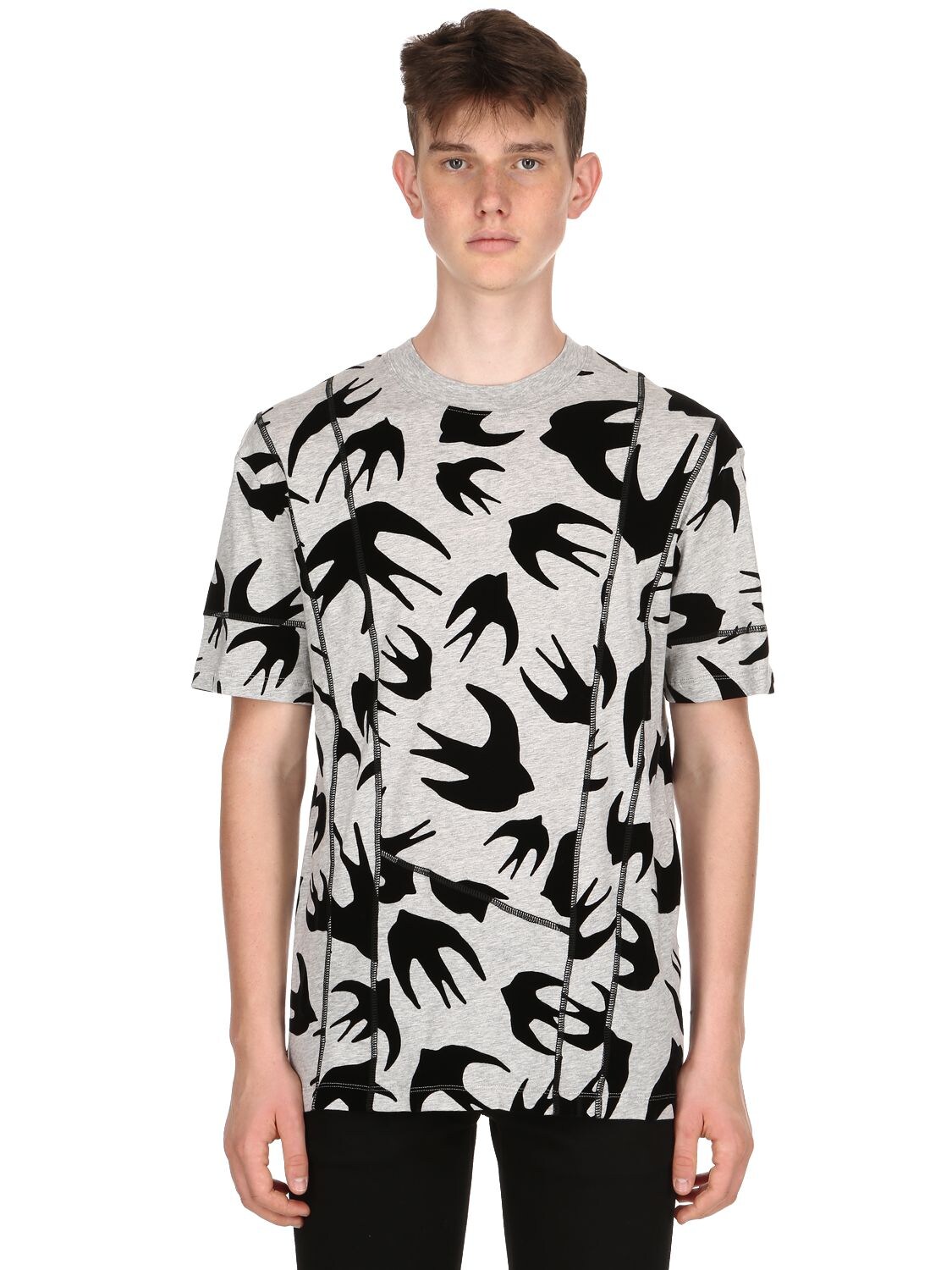 MCQ BY ALEXANDER MCQUEEN SWALLOWS PATCHWORK JERSEY T-SHIRT,68I7EY019-MTIYNQ2