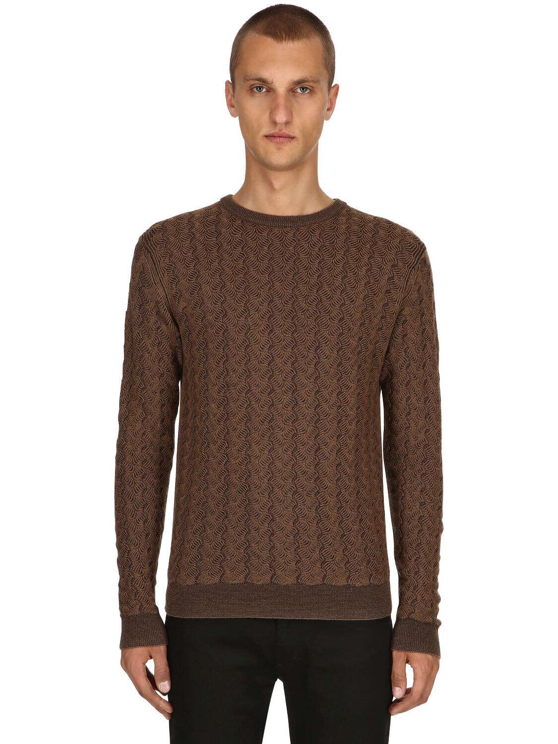 Etro Waved Wool Jacquard Sweater In Beige