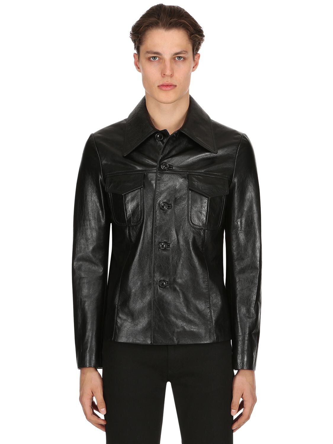 Maison Margiela Replica 70s Style Leather Jacket In Black | ModeSens