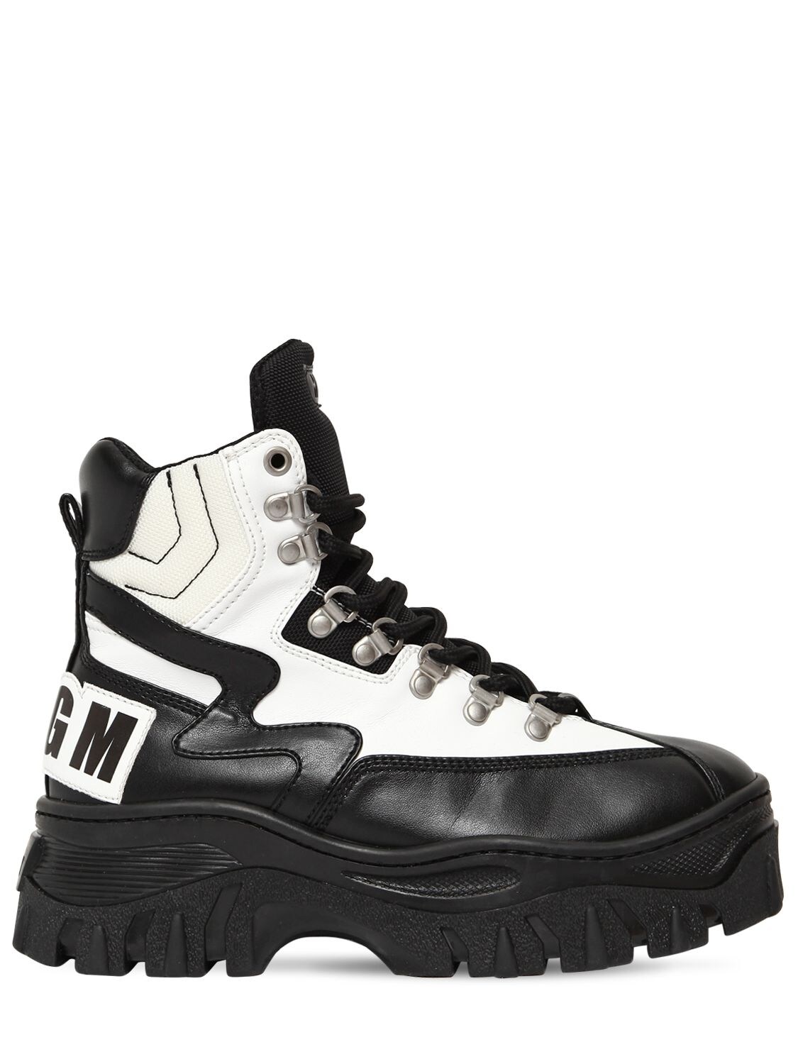 Msgm 40mm Faux Leather High Top Sneakers In White/black