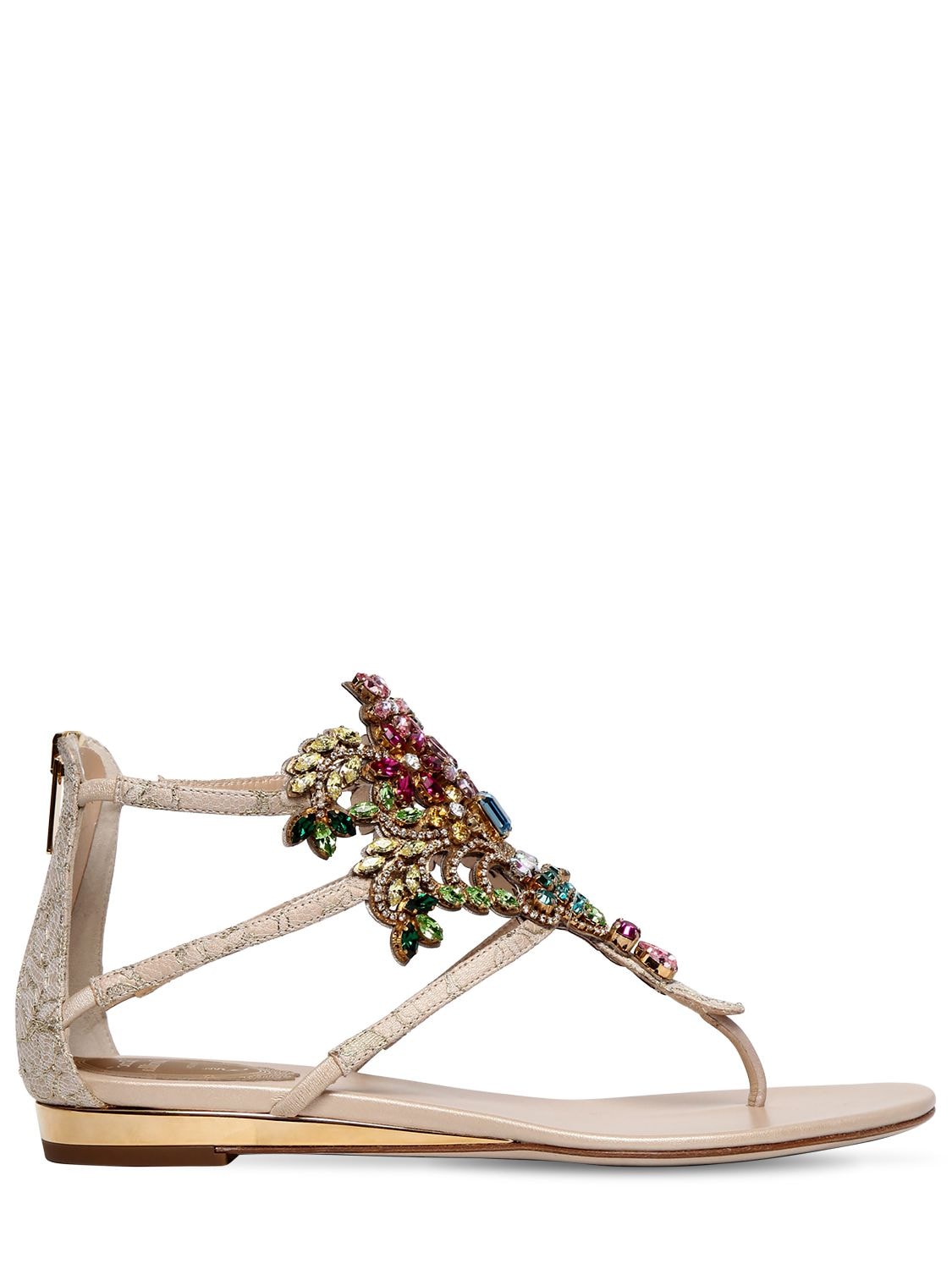 René Caovilla 20mm Swarovski Lace Sandals In Multicolor