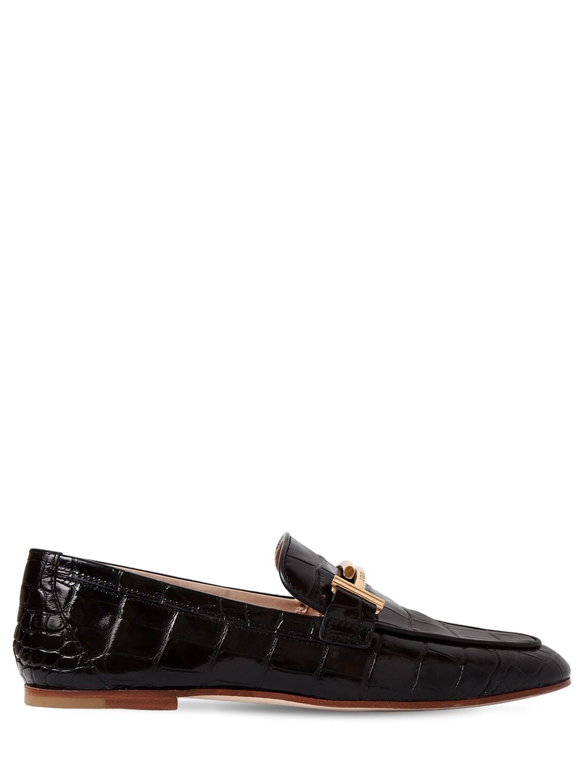 Tod's 10mm Double T Croc Embossed Loafers In Black