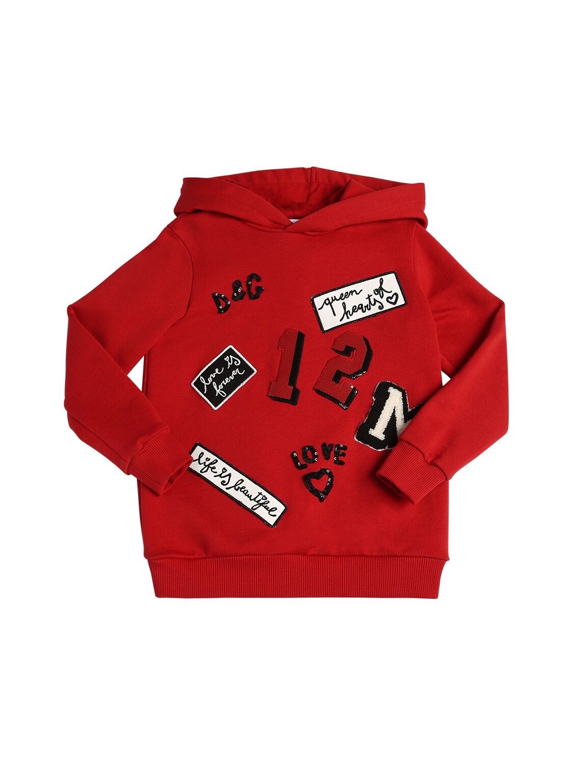 Dolce & Gabbana Kids' Logo Patches Cotton Sweatshirt Hoodie In Red
