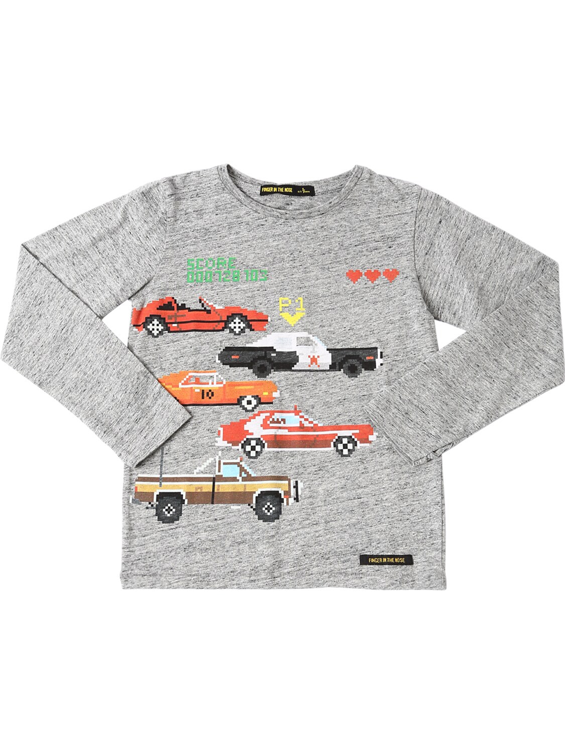 Finger In The Nose Kids' Cars Print Cotton Jersey T-shirt In Grey
