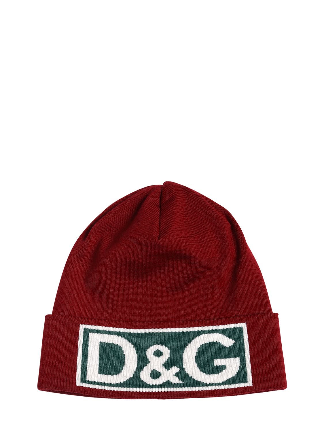 Dolce & Gabbana Logo提花羊毛针织帽子 In 红色