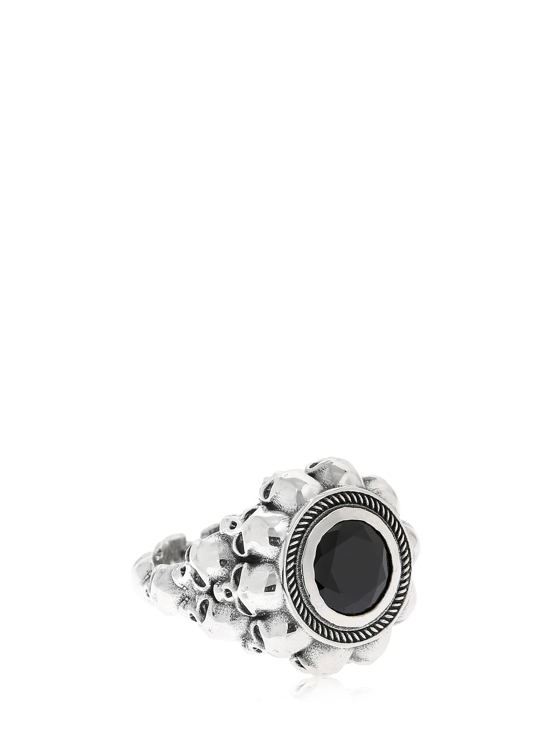 Cantini Mc Firenze Black Round 3d Skulls Ring In Silver