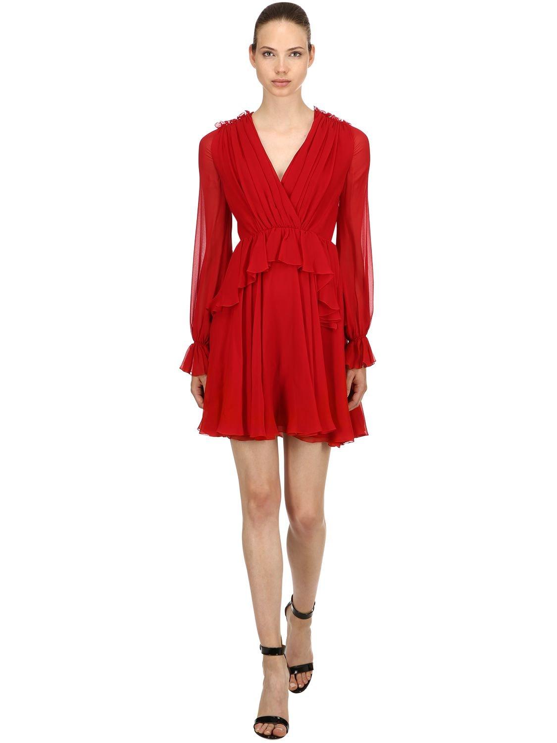 Giambattista Valli Draped Silk Dress In Red