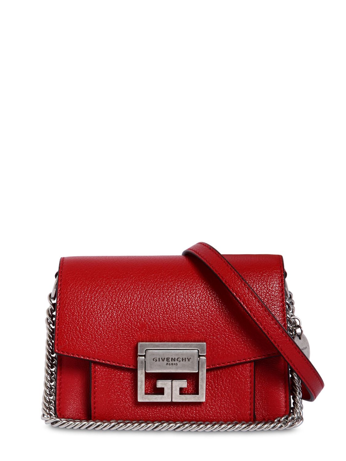 Givenchy Mini Gv3 Grained Leather Shoulder Bag In Red