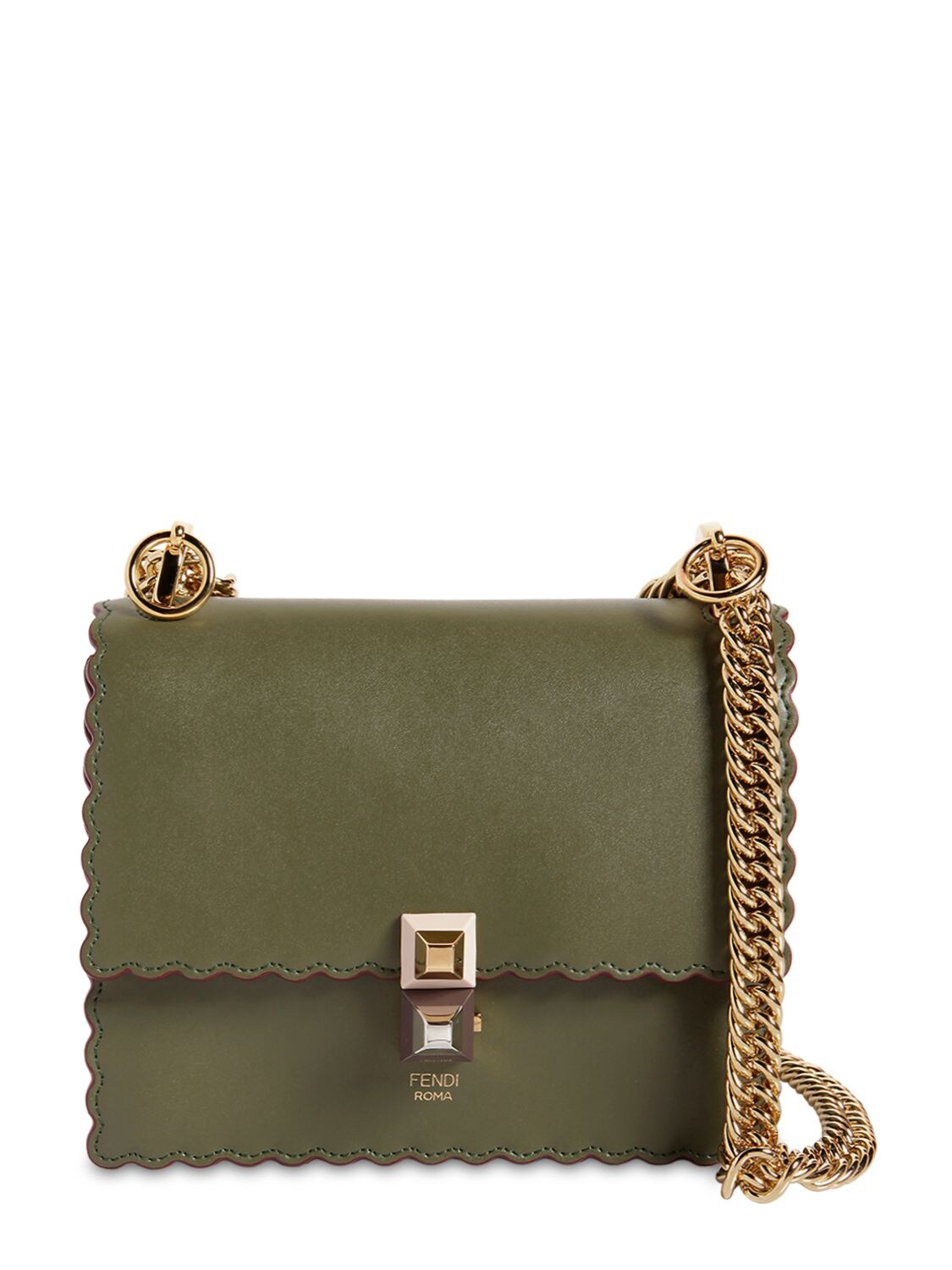 Fendi Small Kan I Scalloped Leather Bag In Green