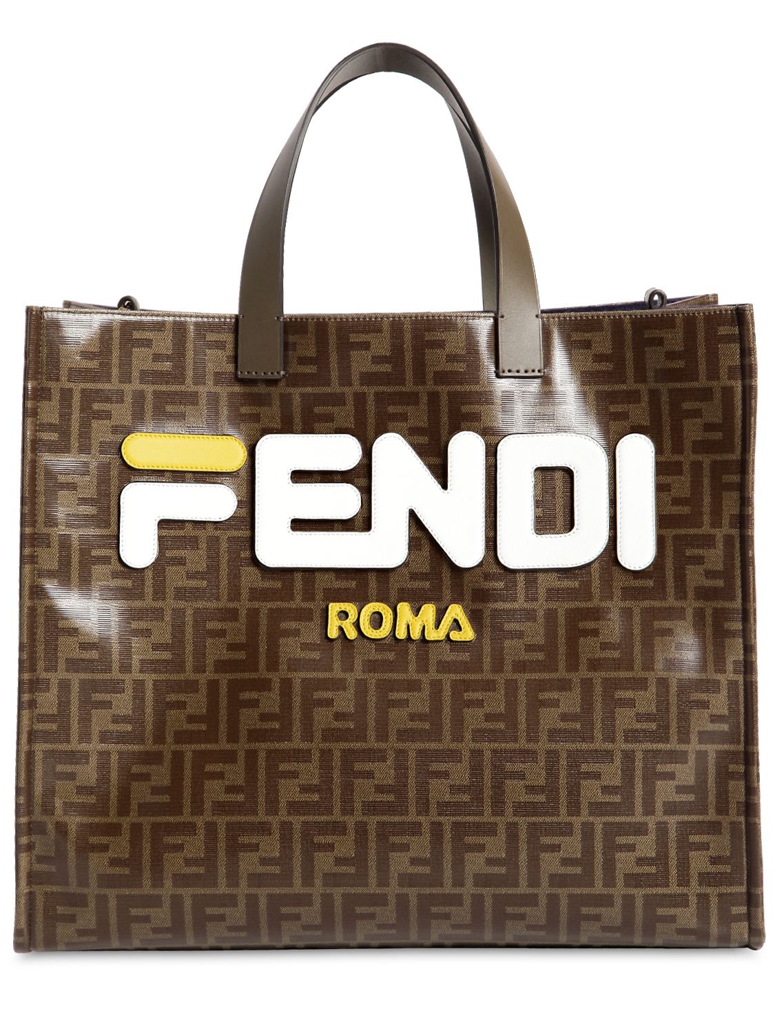 Fendi Fila Small Coated Canvas Tote Bag In Brown/yellow