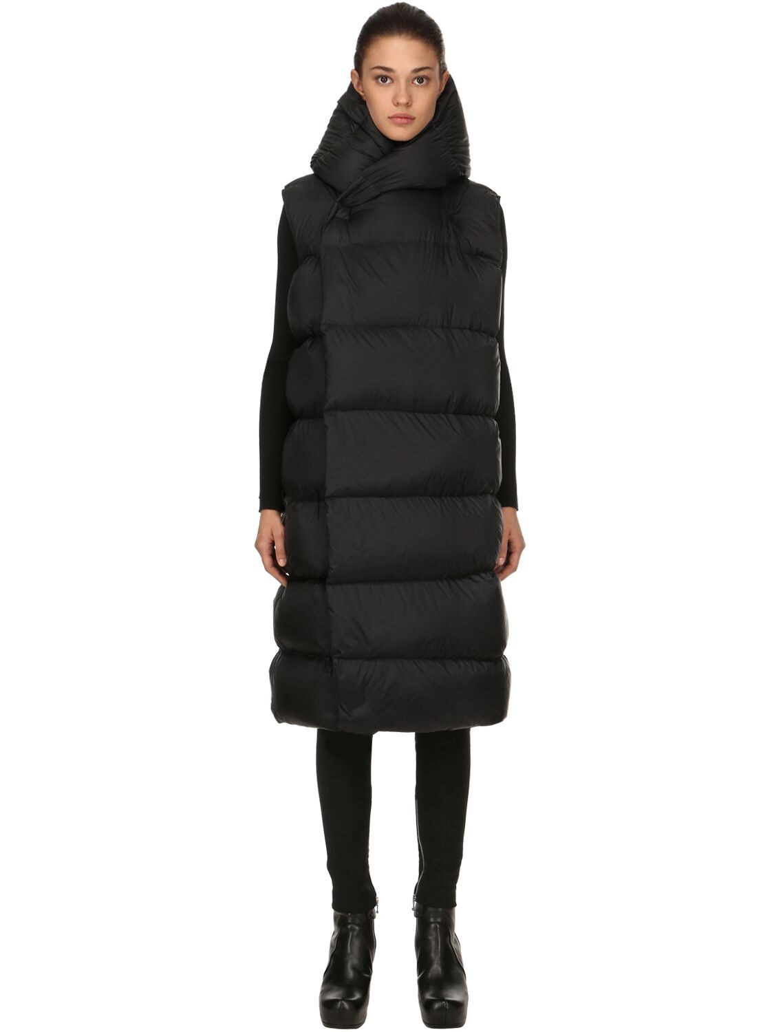 long down vest with hood