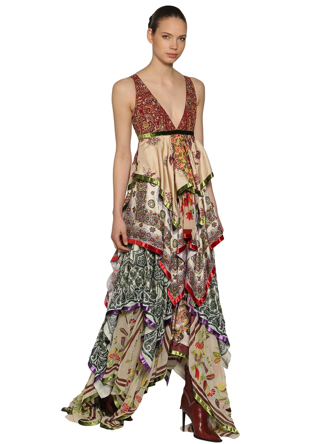 Dsquared2 Embellished Printed Silk Chiffon Gown In Multicolor