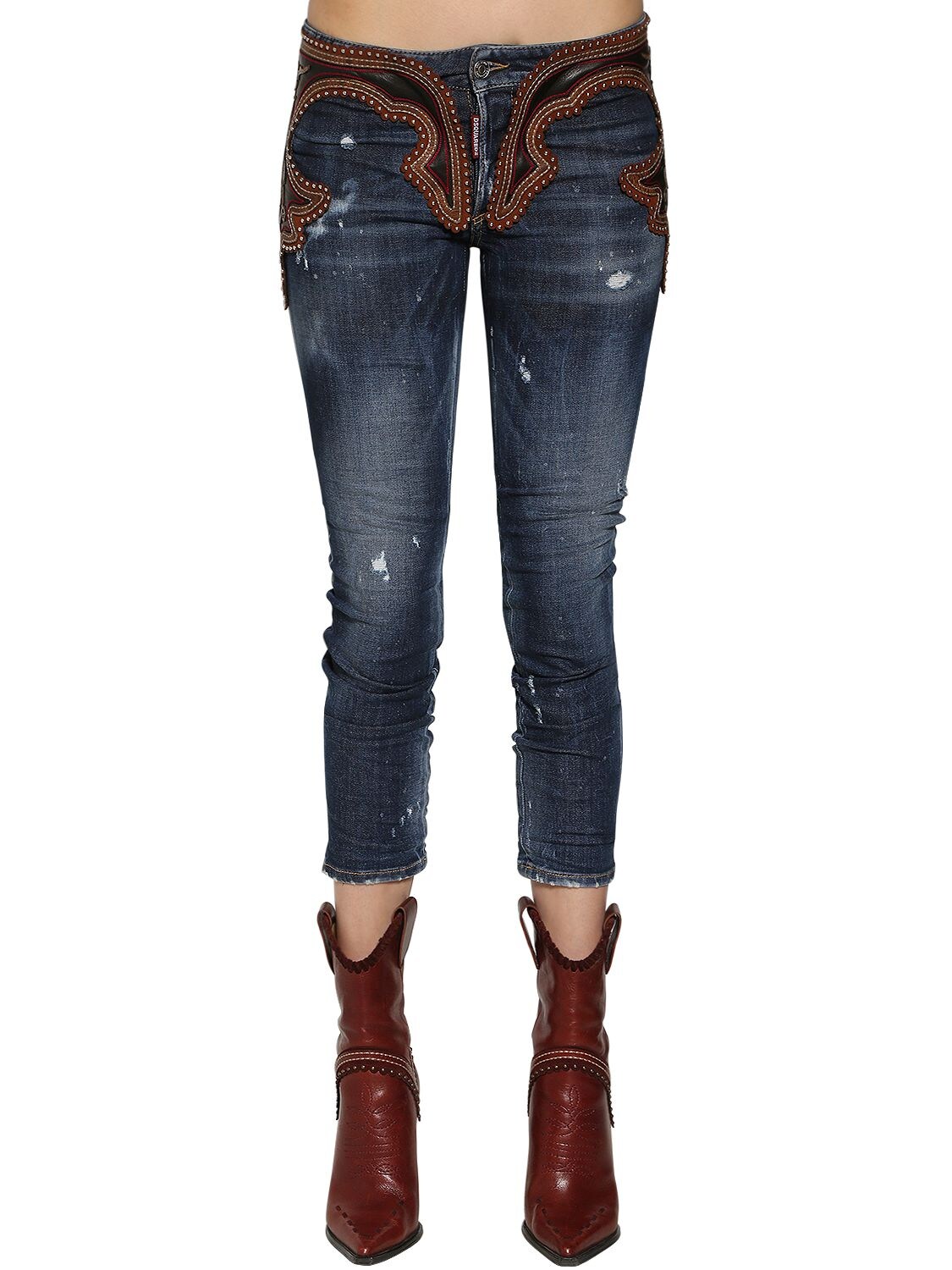 Dsquared2 Cool Girl Leather & Denim Jeans