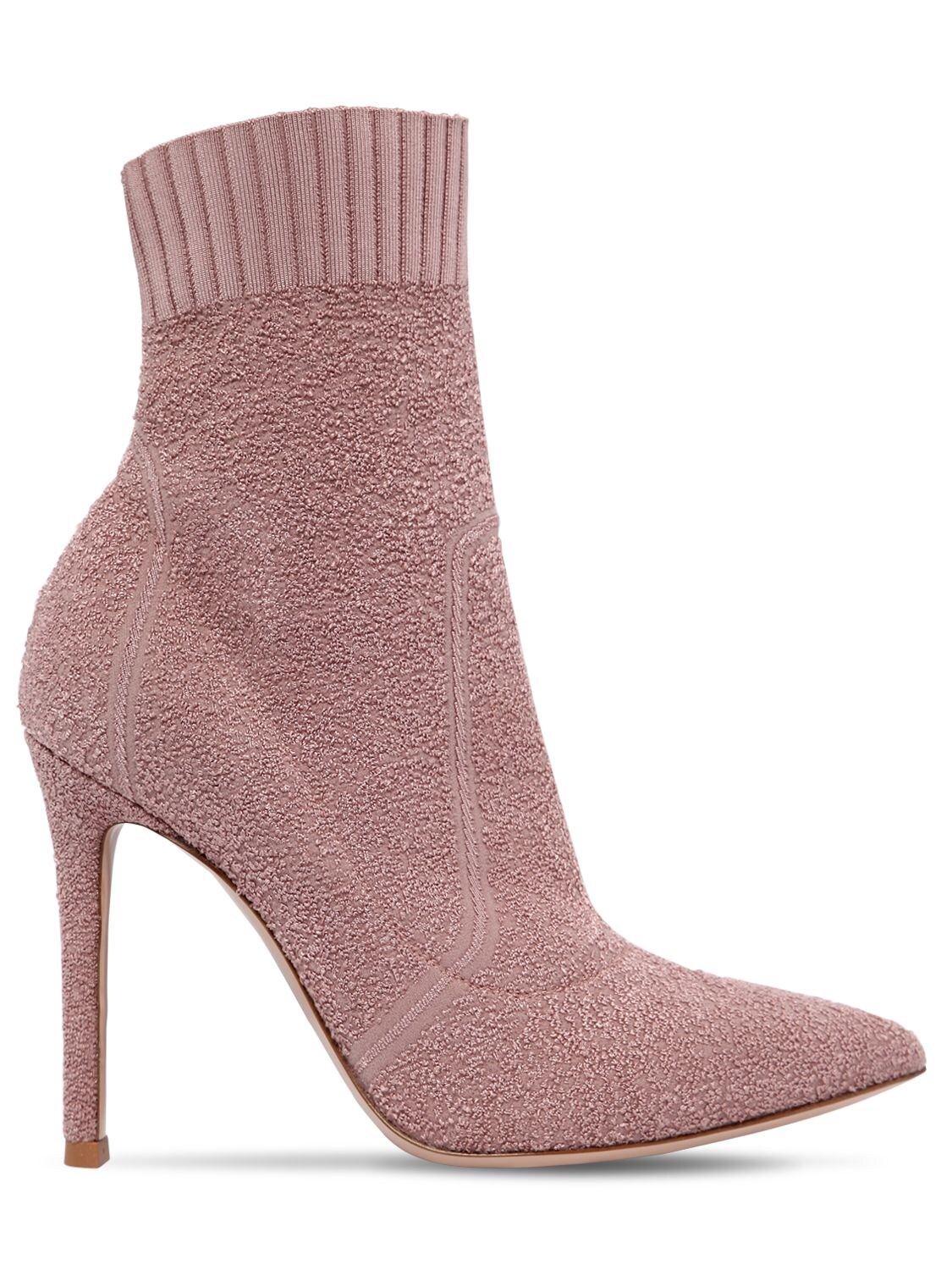 Gianvito Rossi 100mm Fiona Boucle Knit Boots In Blush