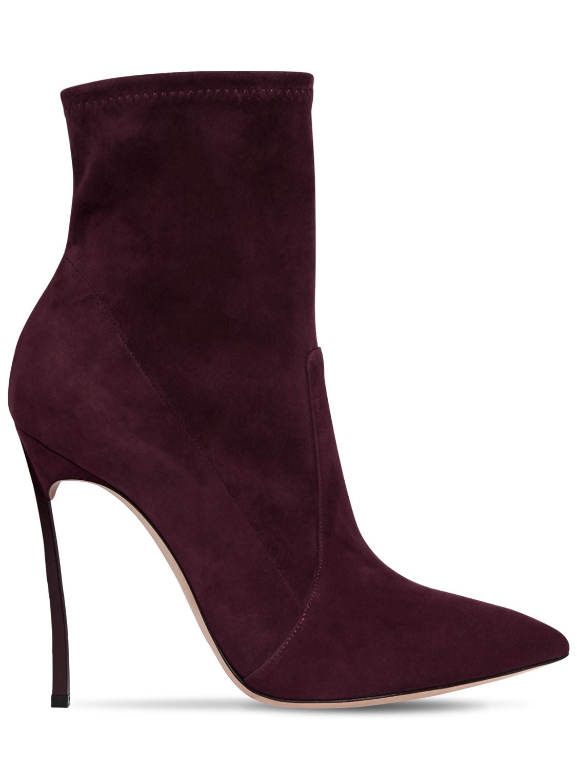 Casadei 100mm Blade Stretch Suede Ankle Boots In Bordeaux
