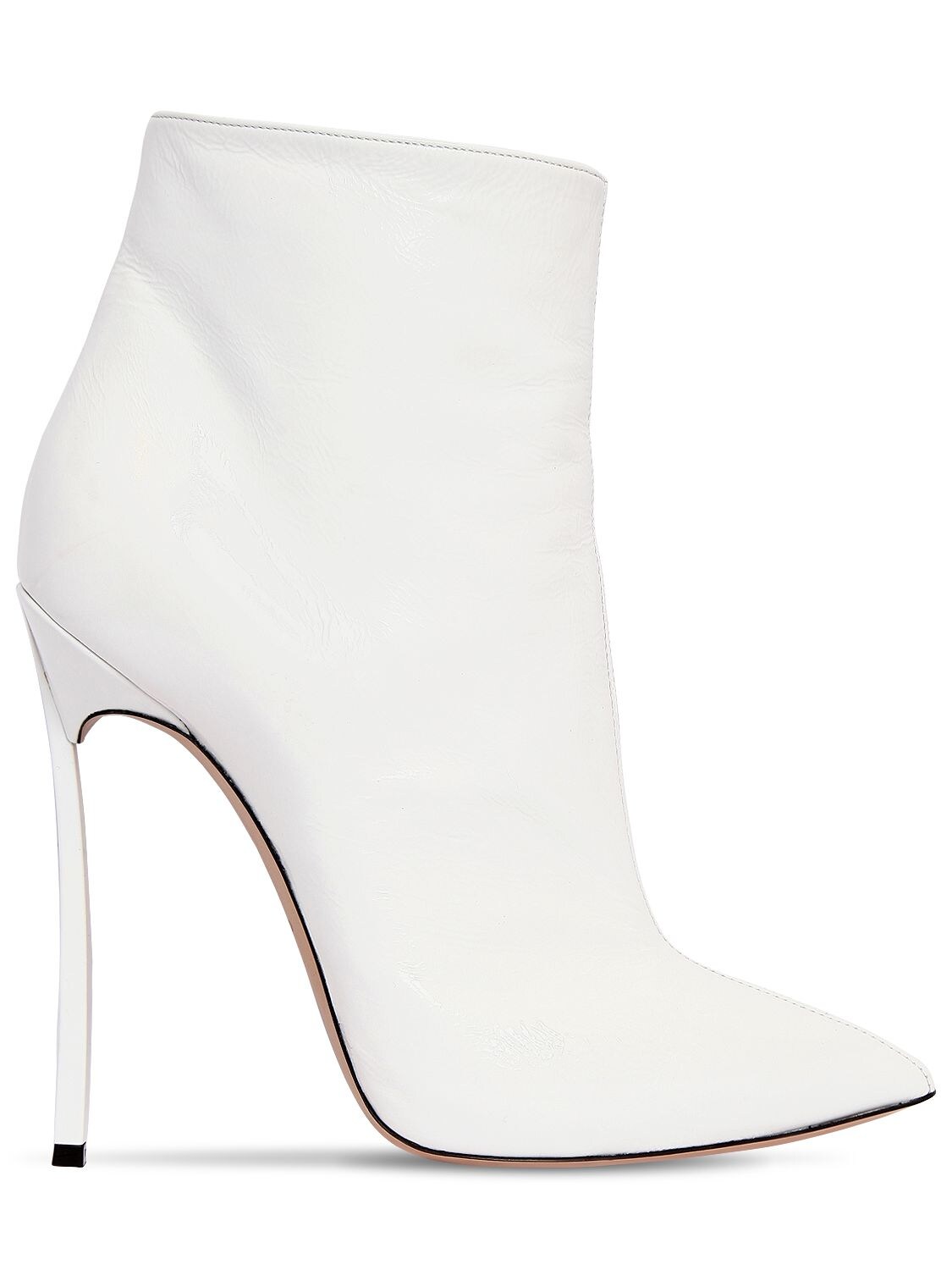 Casadei 120mm Blade Patent Leather Ankle Boots In Optic White