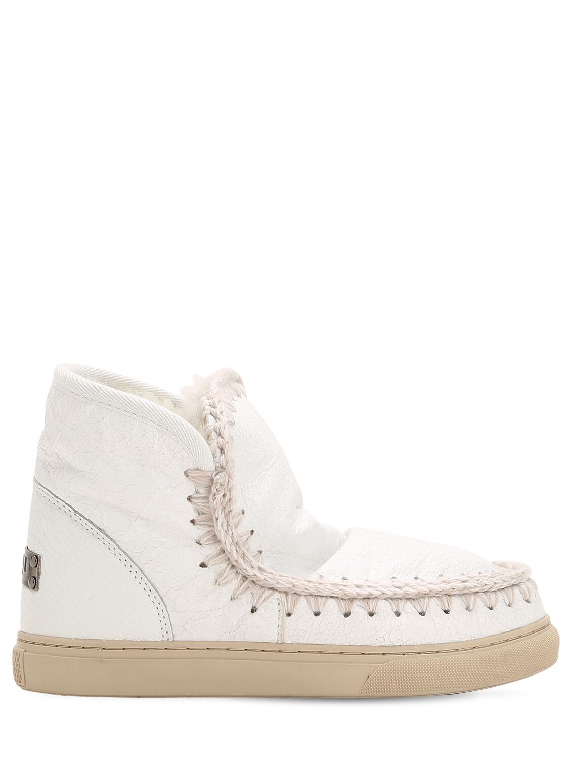 Mou 40mm Mini Eskimo Crackled Leather Boots In White