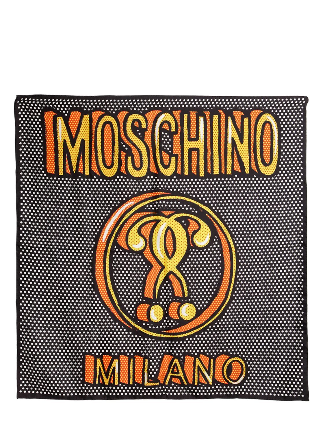 Moschino Logo Printed Silk Scarf In Black