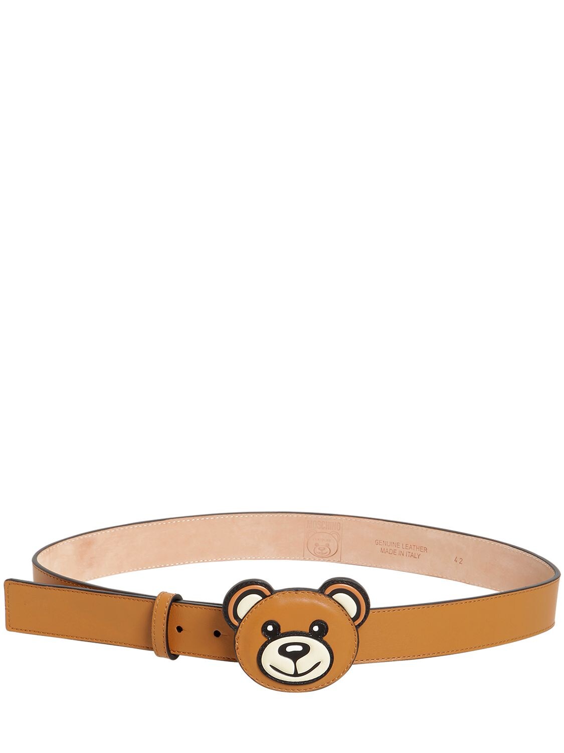 Moschino 35mm Teddy Bear Leather Belt In Brown